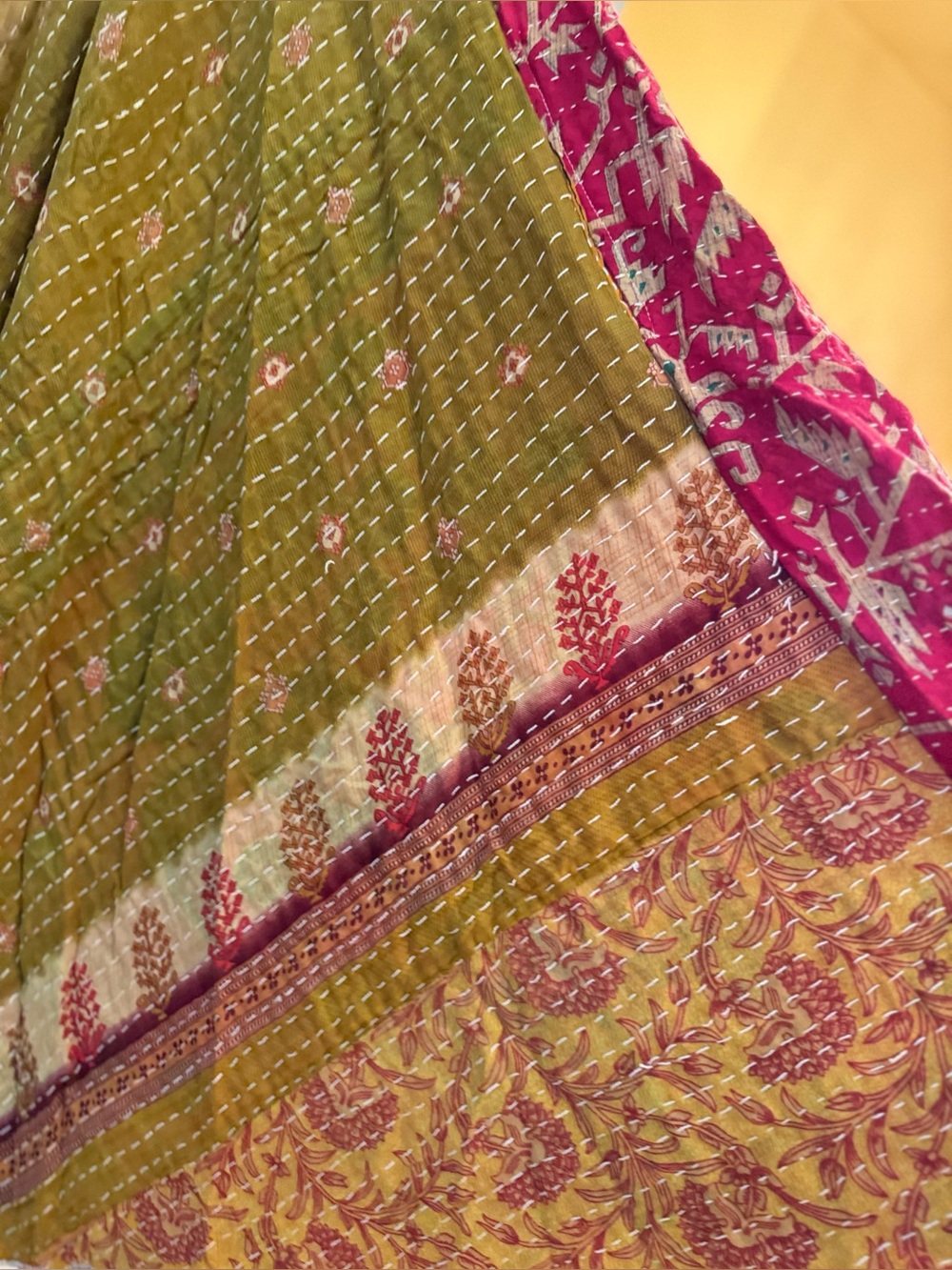 KANTHA OVERSIZED DRESS BOHO COMFY with pockets, Handmade Reversible One Size - Picture 8 of 9